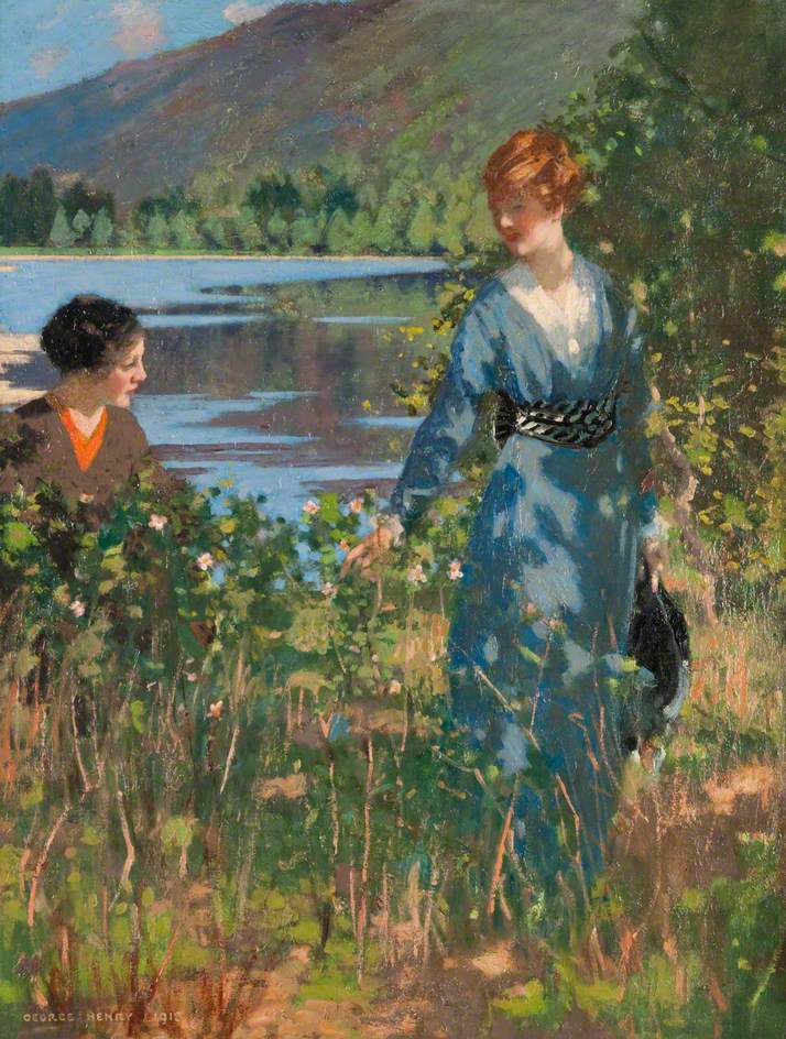Ladies by  a Loch, vintage artwork by George Henry, R.A., R.S.A., R.S.W., 12x8" (A4) Poster