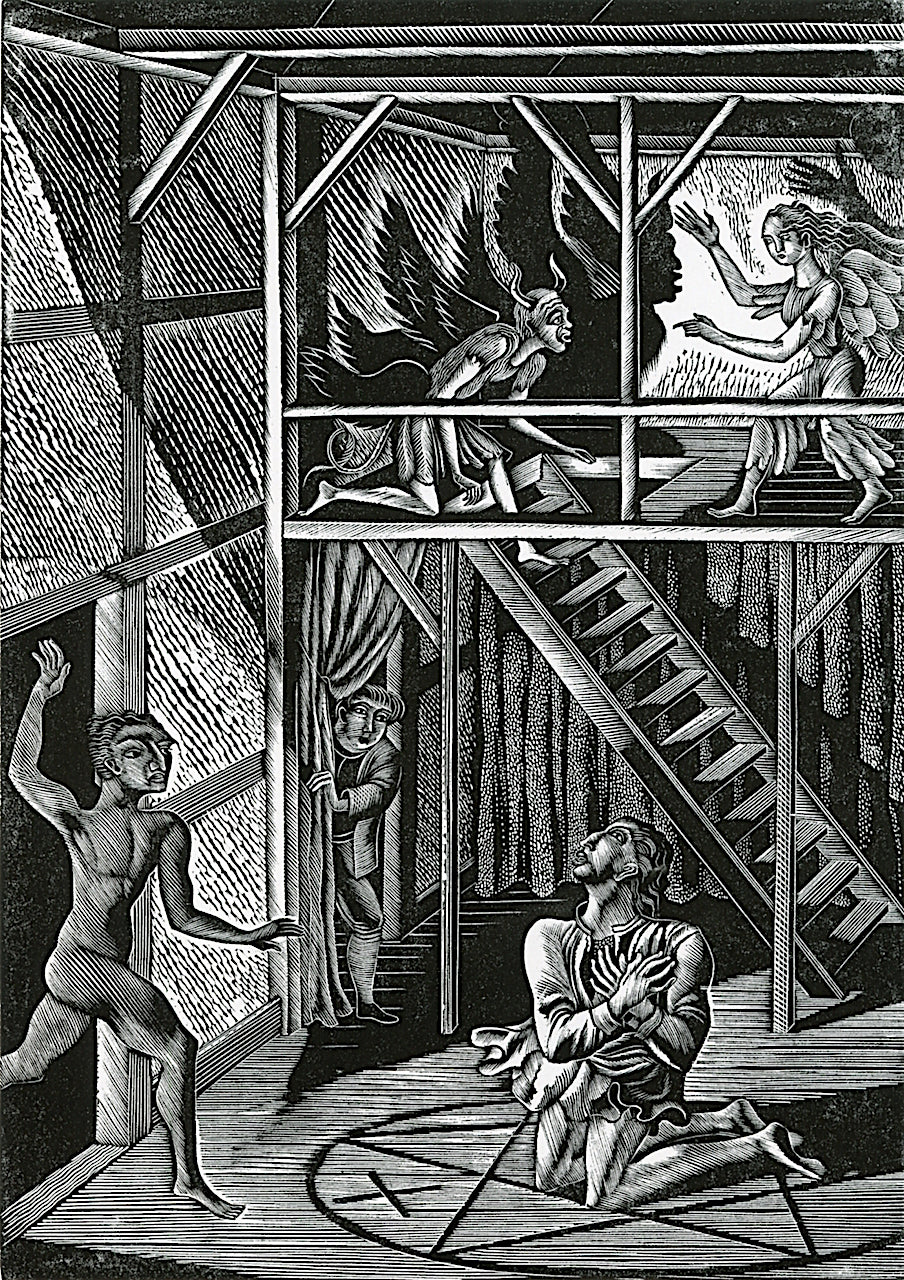 Doctor Faustus Conjuring Mephistopheles, vintage artwork by Eric Ravilious, 12x8" (A4) Poster