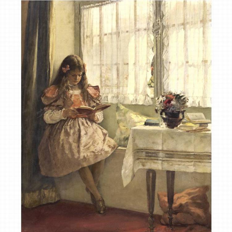 Young Girl Reading by the Window by Walter MacEwen,A3(16x12")Poster