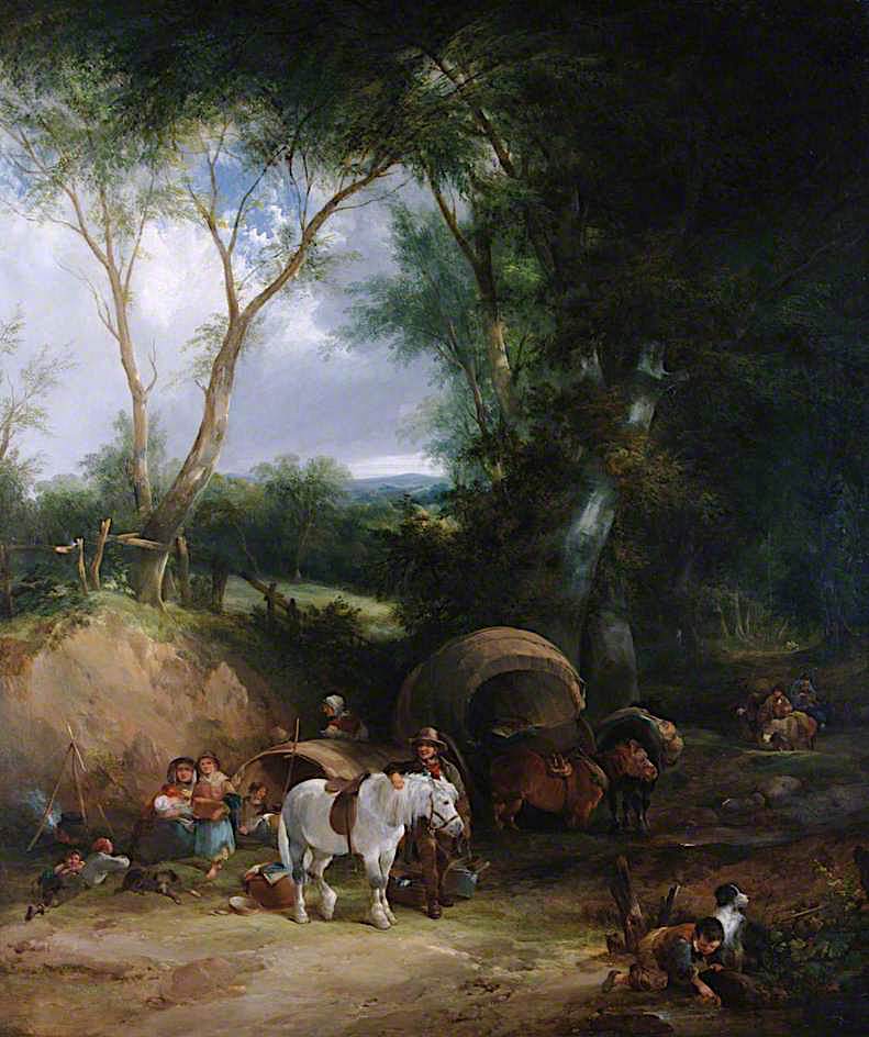 Gypsy Encampment in the New Forest, vintage artwork by William Shayer Snr, 12x8" (A4) Poster