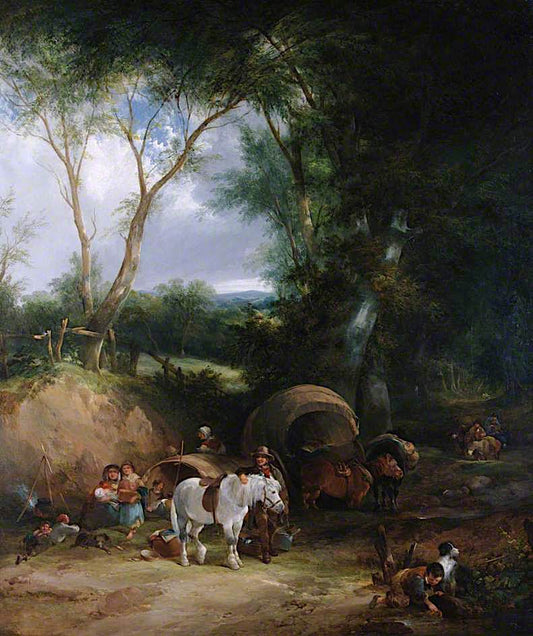 Gypsy Encampment in the New Forest, vintage artwork by William Shayer Snr, 12x8" (A4) Poster