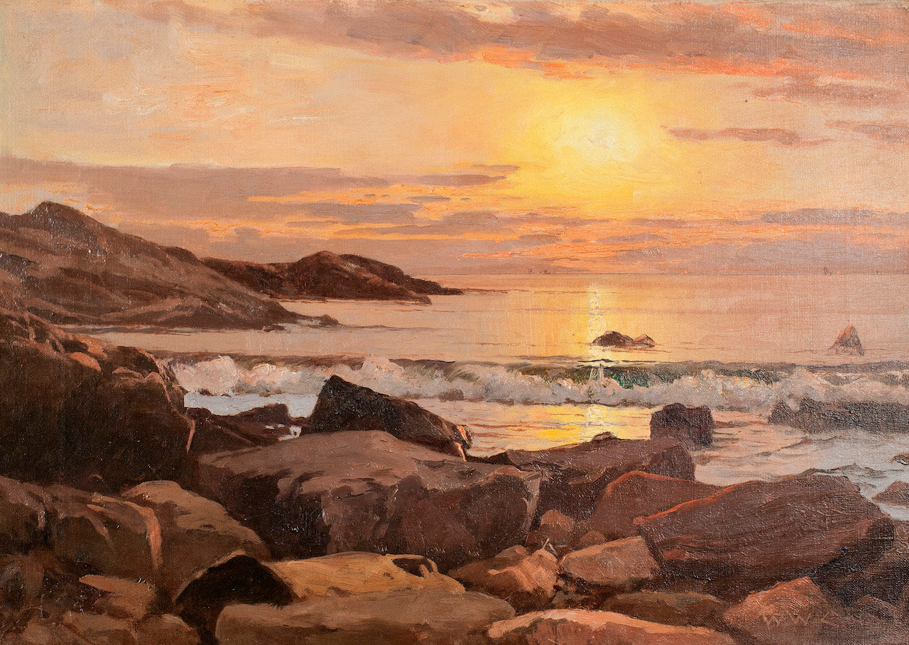 Sunset, Coast of Nova Scotia near Yarmouth, vintage artwork by William Wilson Cowell, A3 (16x12") Poster Print
