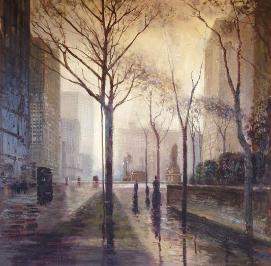 The Plaza After Rain, vintage artwork by Paul Cornoyer, 12x8" (A4) Poster