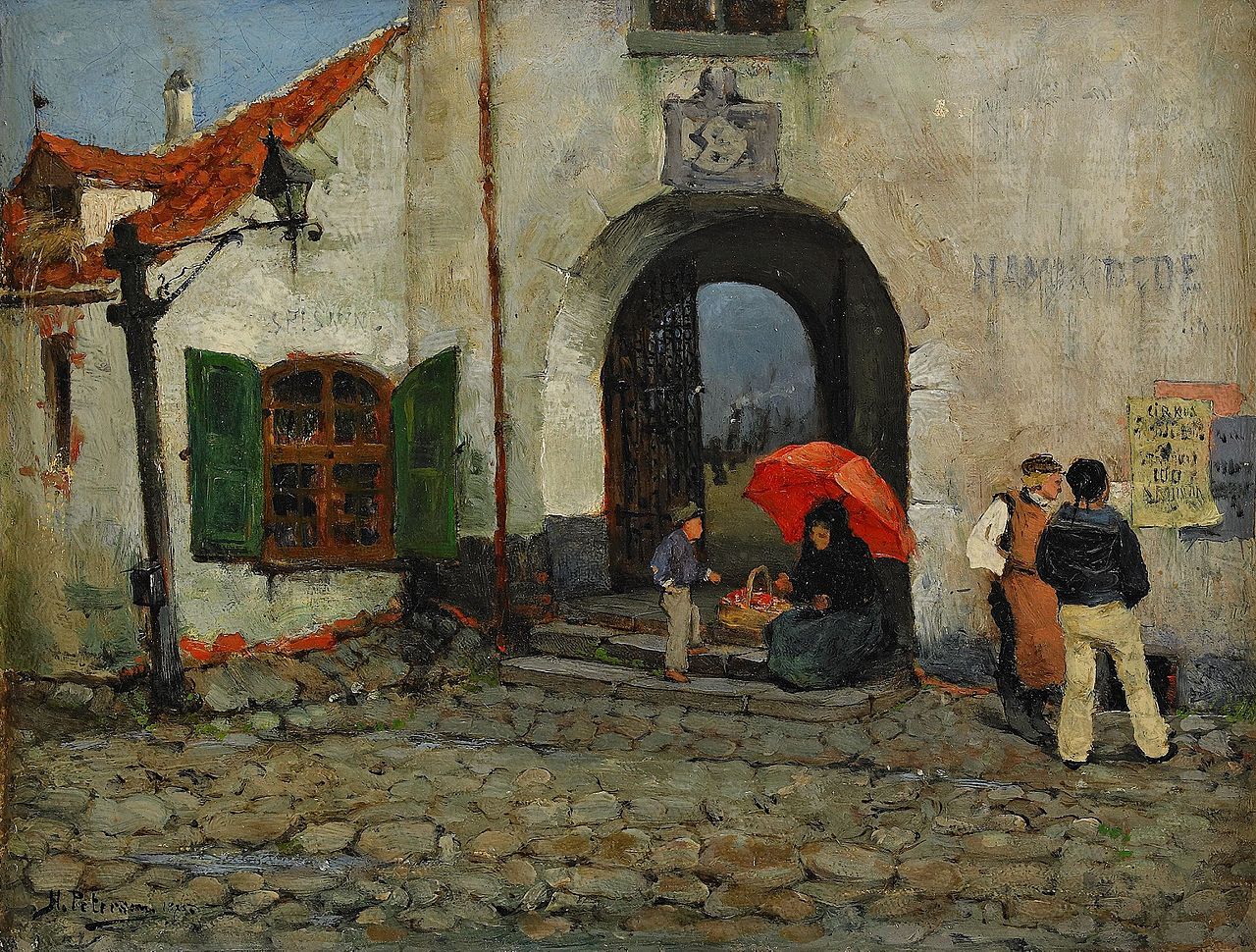 Outside the Harbourmaster's Office, vintage artwork by Hugo Birger, 12x8" (A4) Poster