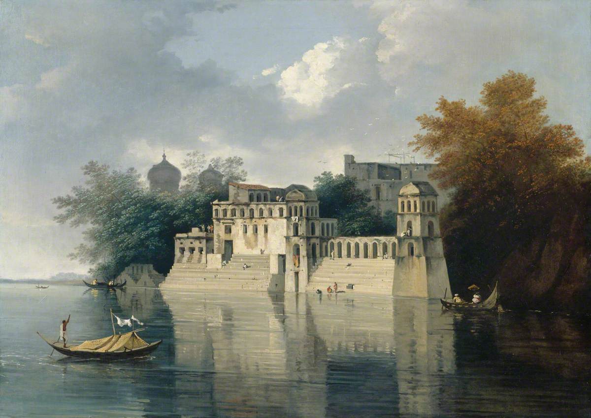 The Ghauts of Benares, vintage artwork by William Hodges, 12x8" (A4) Poster