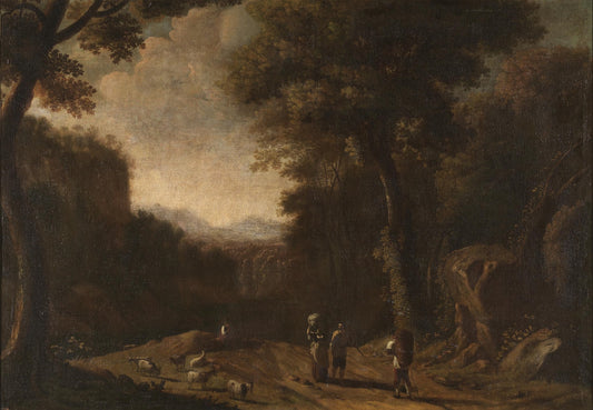 Landscape with Travellers and a Shepherd, vintage artwork by Herman van Swanevelt, 12x8" (A4) Poster