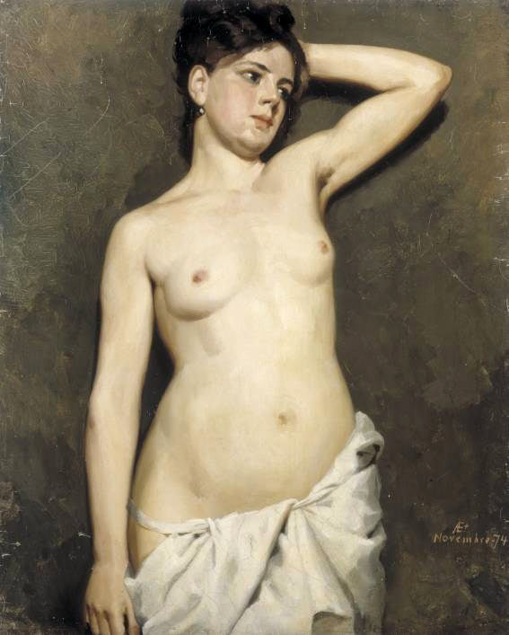 Female model, academic study, vintage artwork by Albert Edelfelt, 12x8" (A4) Poster