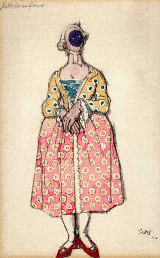 Costume Design for 'Les Femmes de bonne Humeur': Battista en femme, vintage artwork by Leon Bakst, 12x8" (A4) Poster