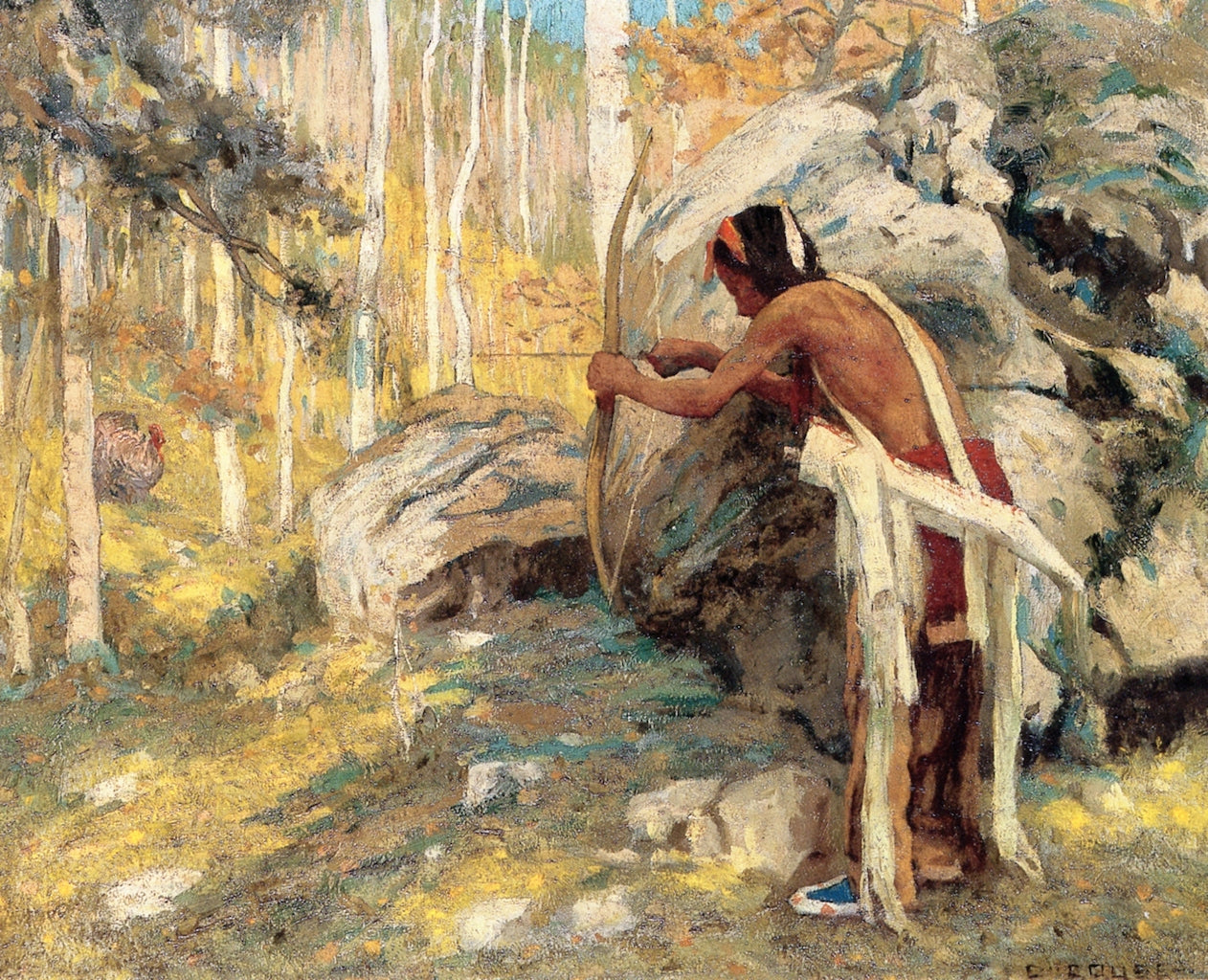 Hunting the Turkey in the Aspens, vintage artwork by Eanger Irving Couse, 12x8" (A4) Poster