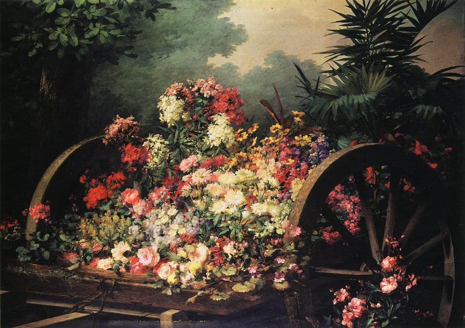 A Cart of Wild Flowers, vintage artwork by Desire de Keghel, 12x8" (A4) Poster