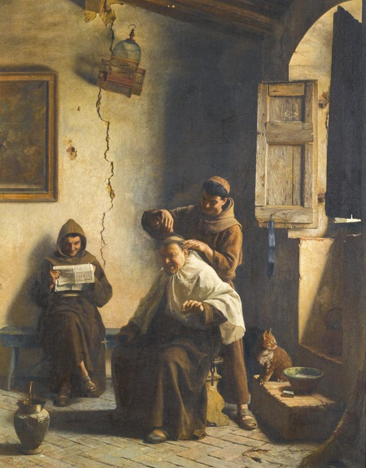 A Close Shave, vintage artwork by Pietro Saltini, 12x8" (A4) Poster