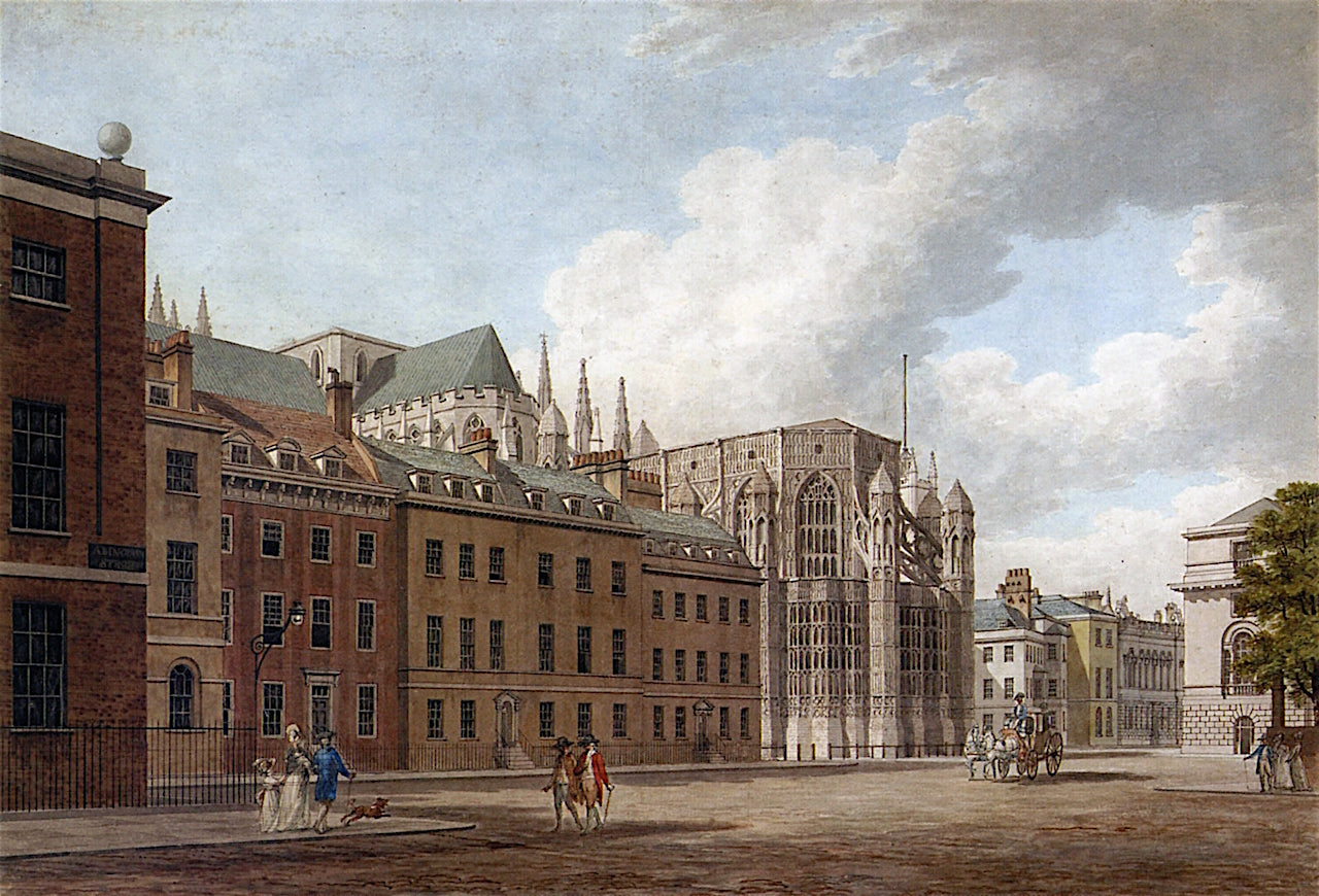 Old Palace Yard, Westminster, Looking towards Henry VII's Chapel, Westminster Abbey, vintage artwork by Thomas Malton the Younger, 12x8" (A4) Poster