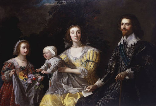 George Villiers, 1st Duke of Buckingham (1592-1628) with his Family, vintage artwork by Gerard van Honthorst, 12x8" (A4) Poster