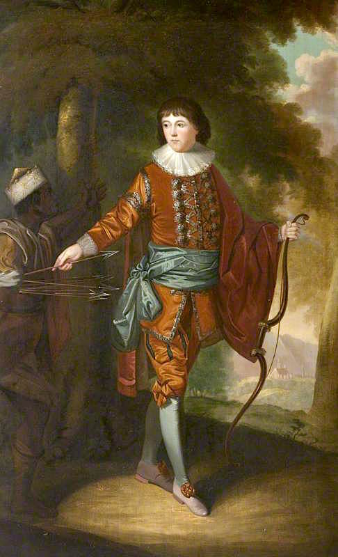 John Delaval, as an Archer, with a Black Page, vintage artwork by William Bell, 12x8" (A4) Poster