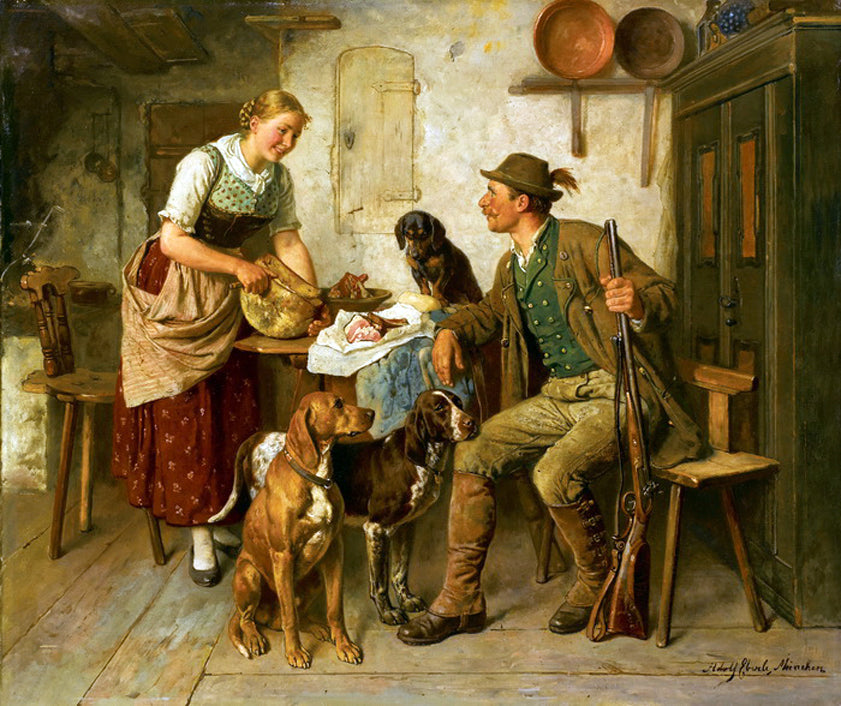 The Hunter's Visit, vintage artwork by Adolf Eberle, 12x8" (A4) Poster