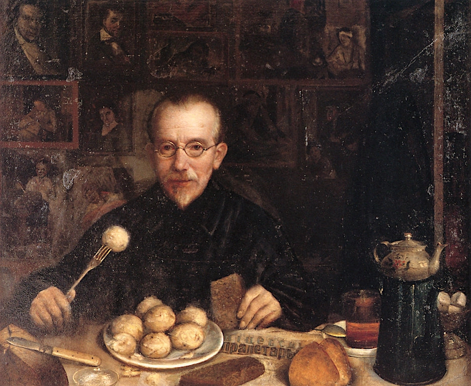 Self-Portrait, Breakfast, vintage artwork by Yehuda Pen, 12x8" (A4) Poster