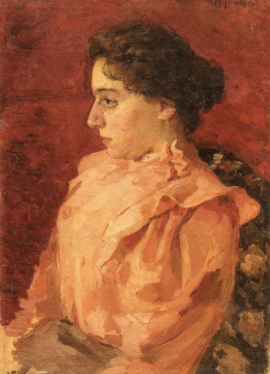 Girl in a Pink Blouse, vintage artwork by Alexander Murashko, 12x8" (A4) Poster
