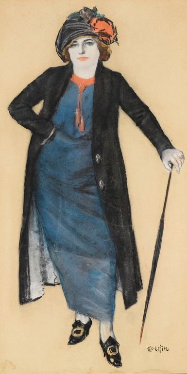 Elegant Lady with a Parasol, vintage artwork by Leo Gestel, 12x8" (A4) Poster