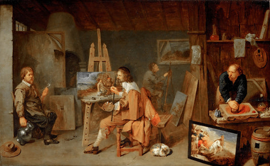 The Painter’s Studio, vintage artwork by David Ryckaert III, 12x8" (A4) Poster