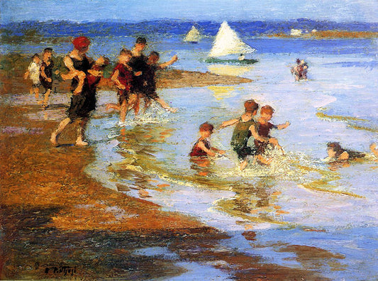 Children at Play on the Beach, vintage artwork by Edward Henry Potthast, 12x8" (A4) Poster