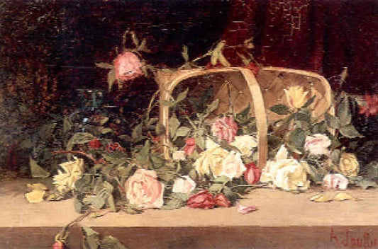 Basket of Mixed Roses, vintage artwork by Amedee Joullin, 12x8" (A4) Poster