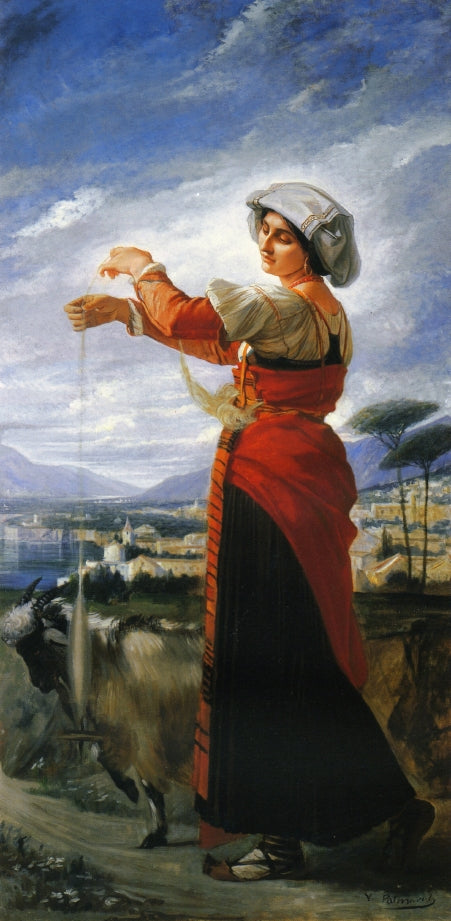 Contadina with a Goat, vintage artwork by Vicente Palmaroli y Gonzalez, 12x8" (A4) Poster