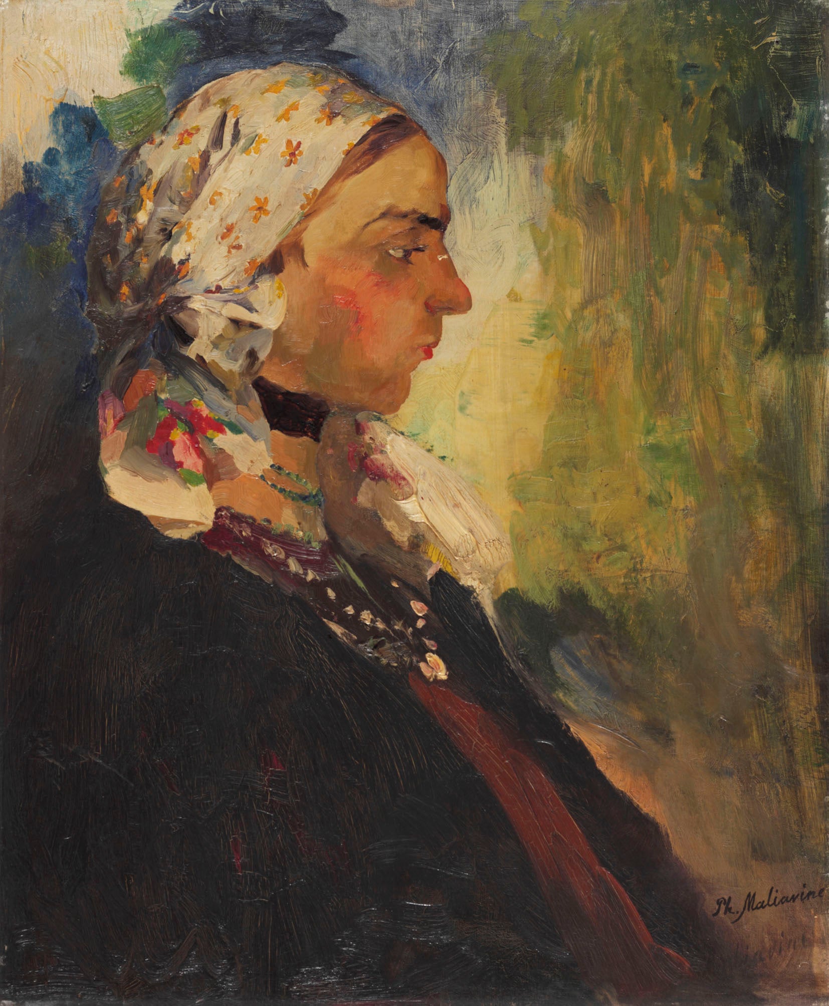 Peasant Woman in a White Scarf by Filipp Andreevich Maliavin,A3(16x12")Poster