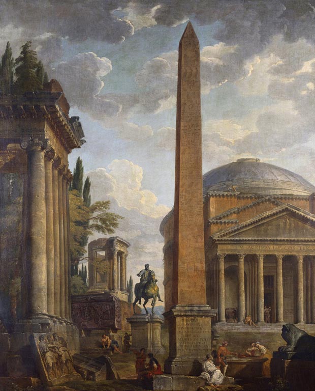 Caprice View with the Pantheon and Roman Ruins, vintage artwork by Giovanni Paolo Panini, 12x8" (A4) Poster