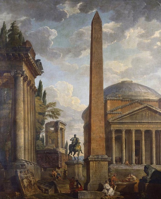Caprice View with the Pantheon and Roman Ruins, vintage artwork by Giovanni Paolo Panini, 12x8" (A4) Poster