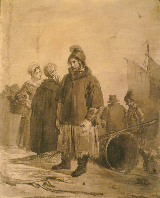 Scène animee dans un port de pêche, vintage artwork by Alexandre-Gabriel Decamps, A3 (16x12") Poster Print