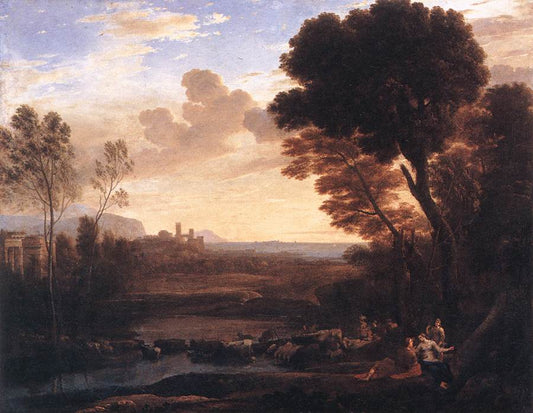 Landscape with Paris and Oenone, vintage artwork by Claude Lorrain, 12x8" (A4) Poster