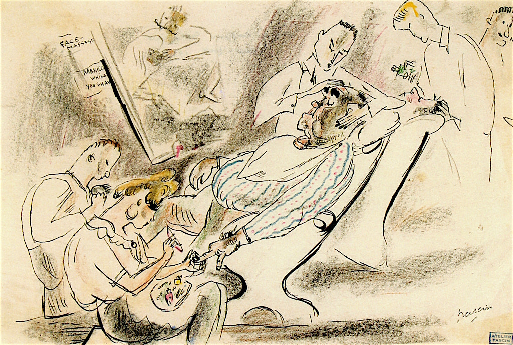 At the Esthetic Barber, vintage artwork by Jules Pascin, 12x8" (A4) Poster