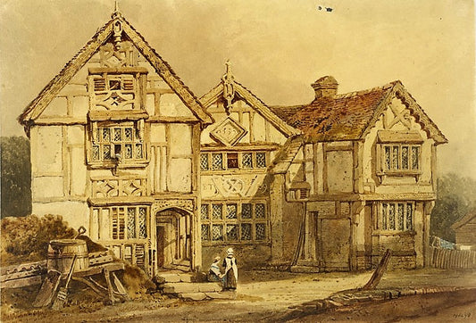 Old House at Pound's Bridge, near Tonbridge, vintage artwork by Samuel Prout, A3 (16x12") Poster Print