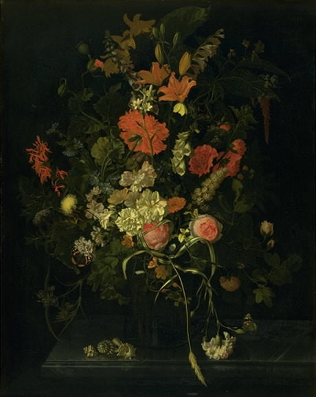 Bouquet of Flowers in a Glass, vintage artwork by Maria van Oosterwijck, 12x8" (A4) Poster