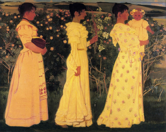Three Women, Summer Evening, vintage artwork by Harald Slott-Møller, 12x8" (A4) Poster