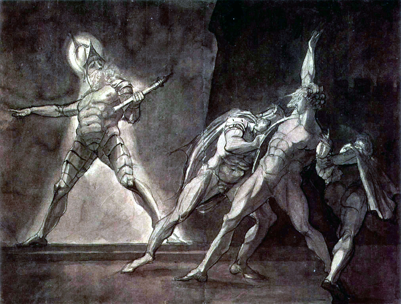 Hamlet and his father's Ghost, vintage artwork by Johann Heinrich Füseli, 12x8" (A4) Poster