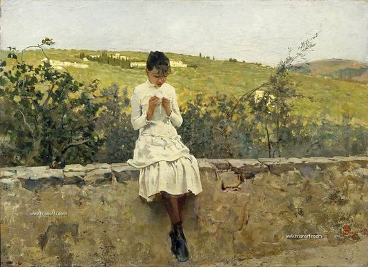 On the Hills of Settignano, vintage artwork by Telemaco Signorini, 12x8" (A4) Poster