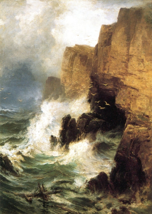 Cliffs in a Storm, vintage artwork by Edward Moran, 12x8" (A4) Poster