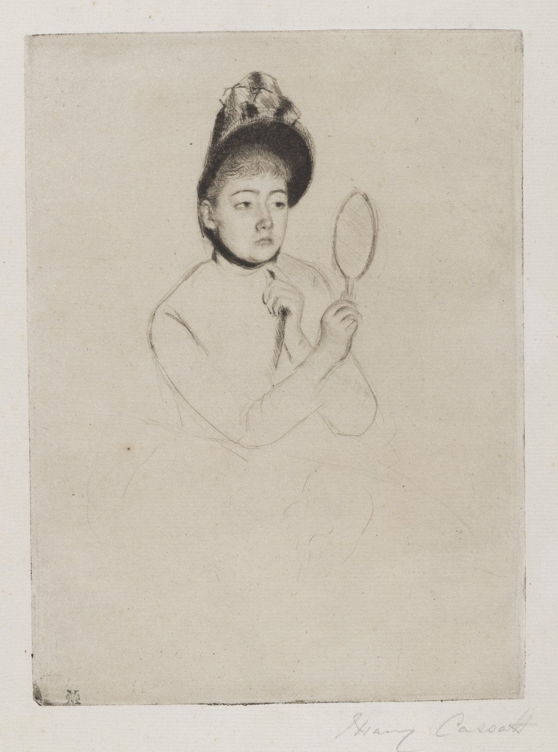 Femme au Mirroir, vintage artwork by Mary Cassatt, 12x8" (A4) Poster