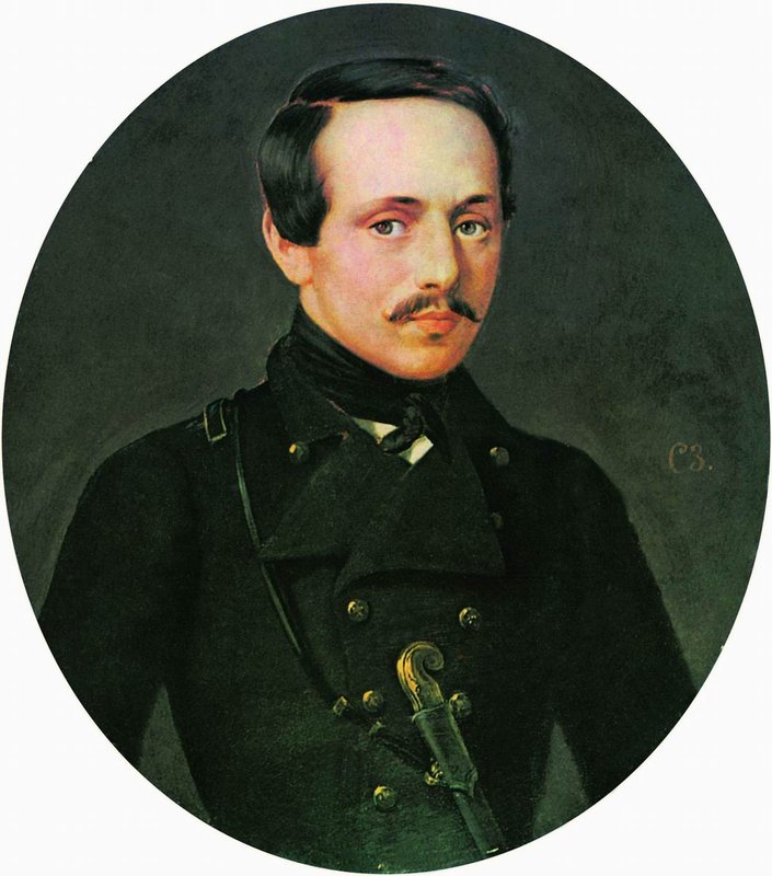 Portrait of Poet Mikhail Lermontov, vintage artwork by Sergei Zaryanko, A3 (16x12") Poster Print
