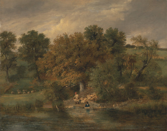 Sheep Washing at Postwick Grove, Norwich, vintage artwork by James Stark, A3 (16x12") Poster Print