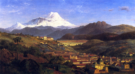 View of Riobamba, Ecuador, Looking North Towards Mount Chimborazo, vintage artwork by Louis Remy Mignot, 12x8" (A4) Poster