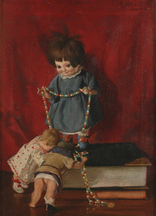 Still-life with Dolls, vintage artwork by Richard Mauch, 12x8" (A4) Poster