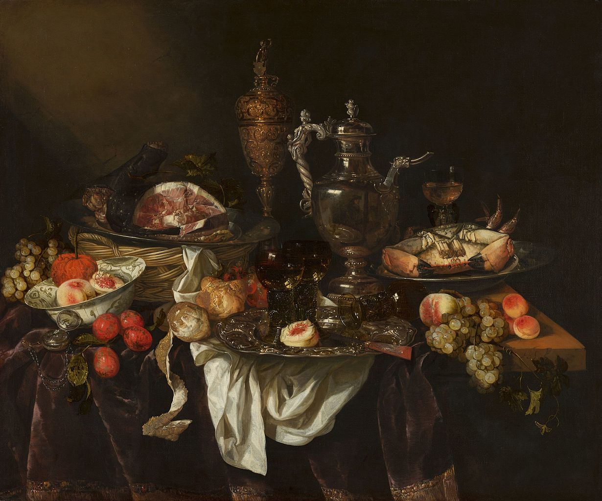 Banquet Still Life with a Self-Portrait in the Silver Jug, vintage artwork by Abraham van Beyeren, 12x8" (A4) Poster