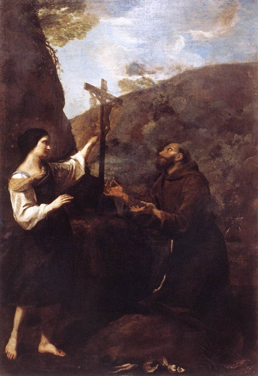 Saint Francis Marrying Poverty, vintage artwork by Andrea Sacchi, 12x8" (A4) Poster