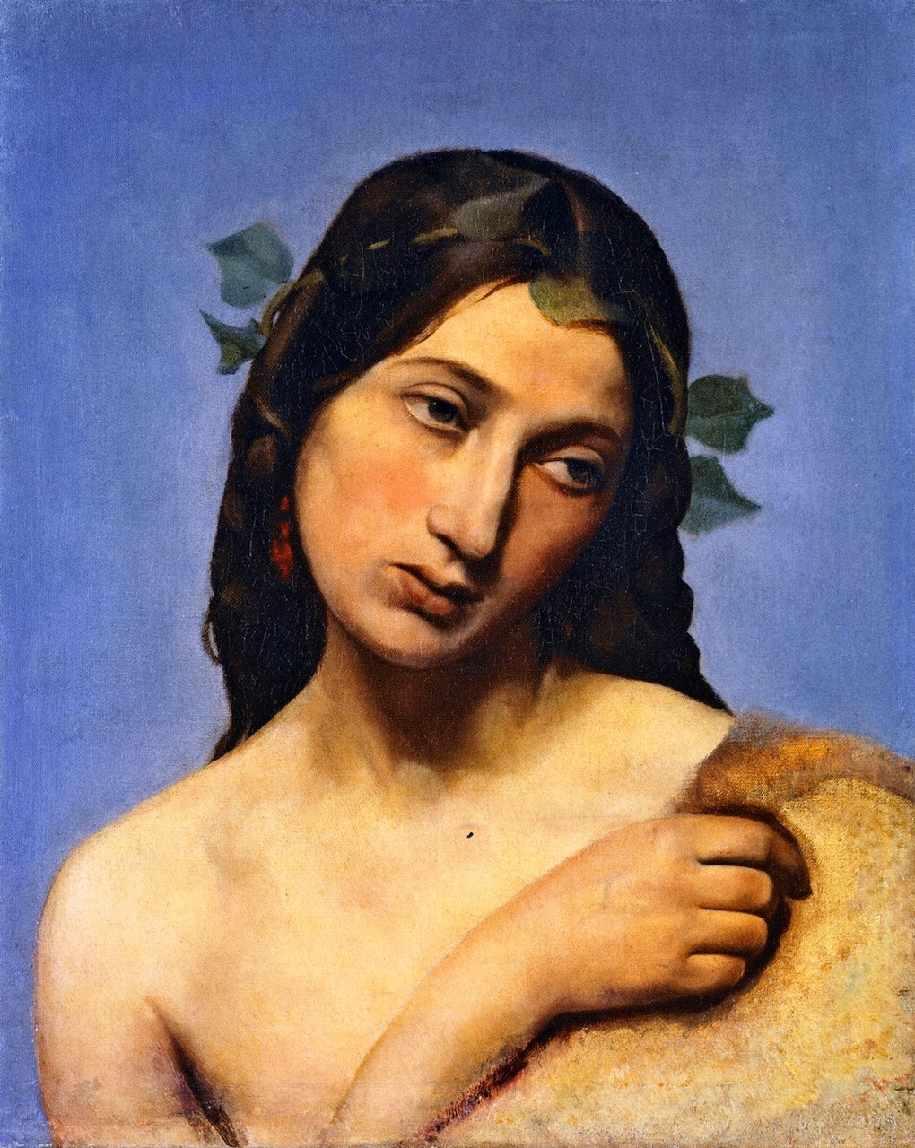 Head Study of a Girl with Vine Leaves in Her Hair, vintage artwork by Anselm Feuerbach, 12x8" (A4) Poster