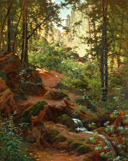 Woodland Interior with Brook, vintage artwork by Henri Biva, 12x8" (A4) Poster