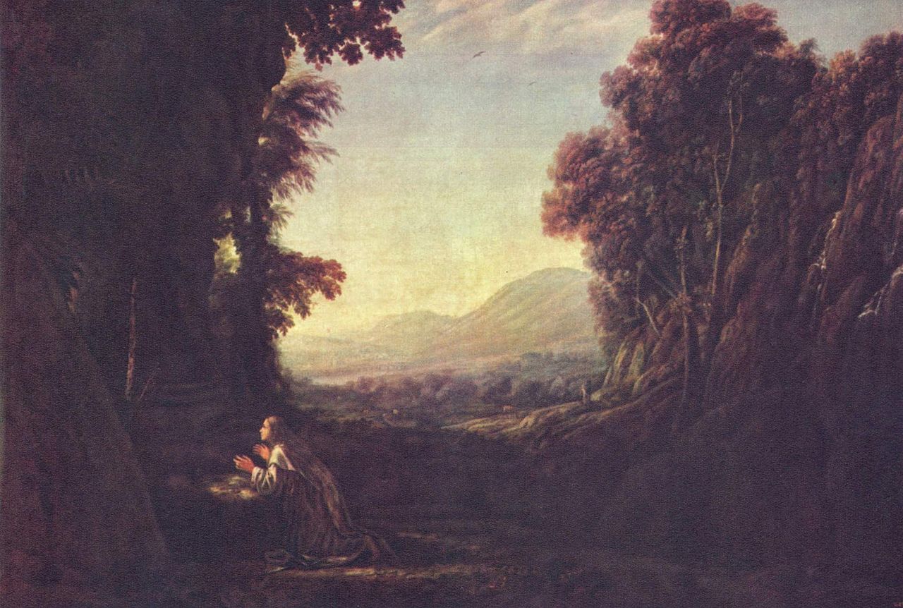 Landscape with Penitent Magdalene, vintage artwork by Claude Lorrain, 12x8" (A4) Poster