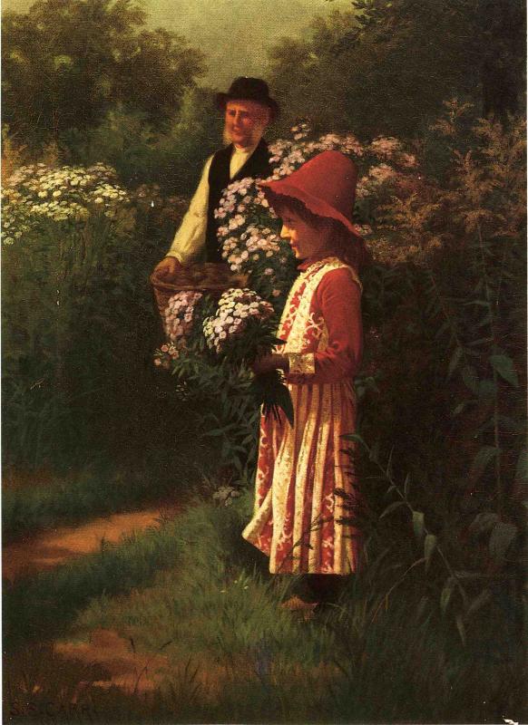 Gathering Flowers, vintage artwork by Samuel S. Carr, 12x8" (A4) Poster