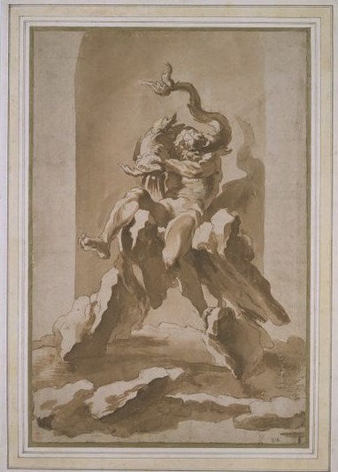 Design for the Fountain of Neptune (Palazzo Ducale, Sassuolo, Modena), vintage artwork by Gian Lorenzo Bernini, 12x8" (A4) Poster